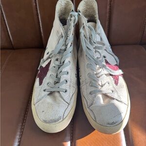 Golden Goose White and Red Sneakers